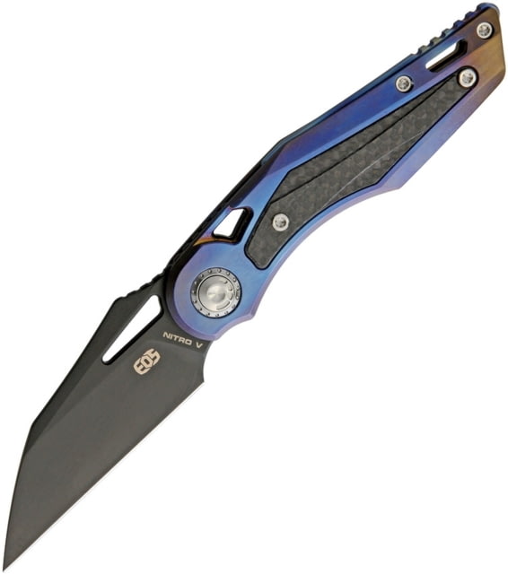 EOS Urchin Friction Folder Flame Folding Knife 3in Black Dlc Coated Nitro V Steel Blade Flame Anodized Titanium Handle With Carbon Fiber Inlay Pocket - Eos