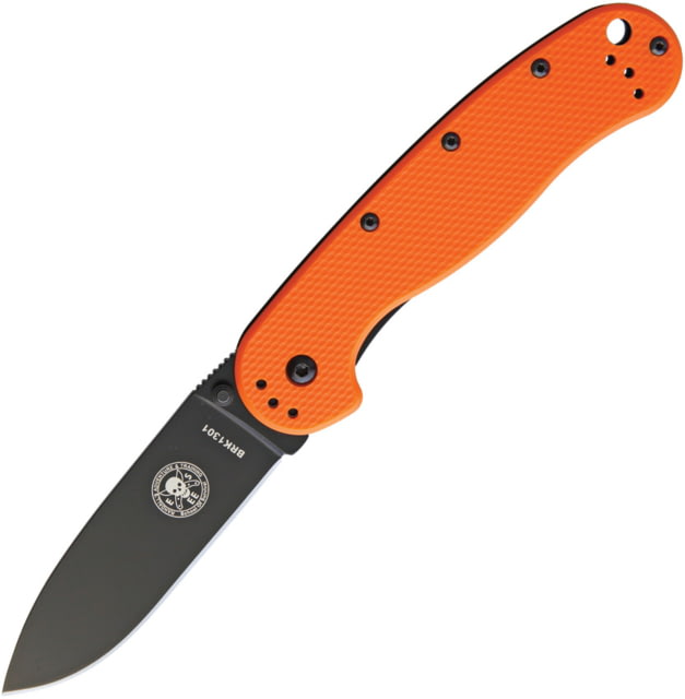 Esee Avispa Framelock Orange Folding Knife 3.5" black EDP coated AUS-8 stainless blade Orange textured G10 handle with black stainless ba - Esee