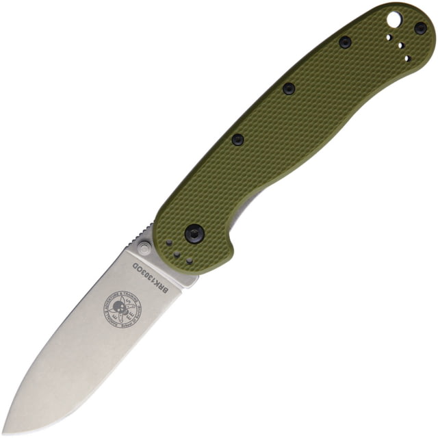 Esee Avispa Framelock SK5 OD Folding Knife 3.5" stonewash finish SK5 carbon steel blade OD green textured polymer handle with stonewash fi - Esee