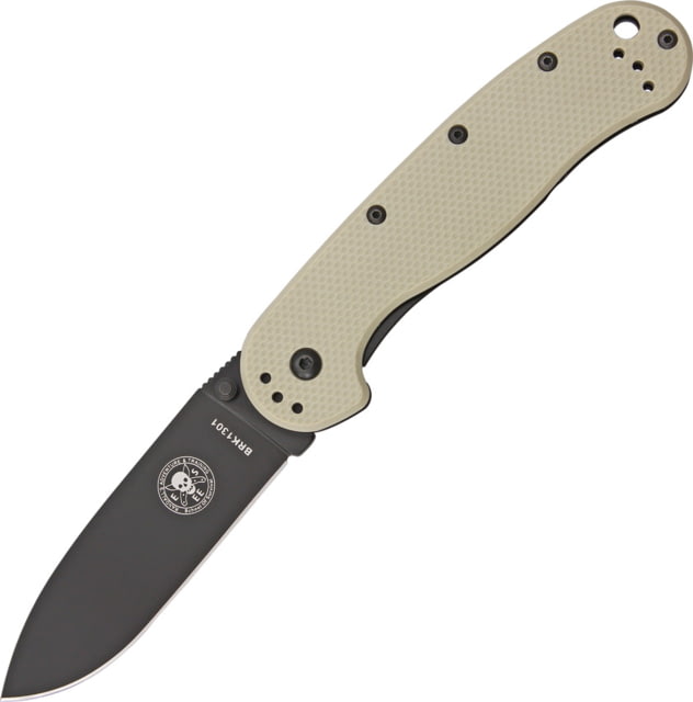 Esee Avispa Framelock Tan/Black D2 Folding Knife3.5inD2 Tool SteelStandard Edge Black EDP CoatedDesert TanGRN Handle  D2 BLACK - Esee