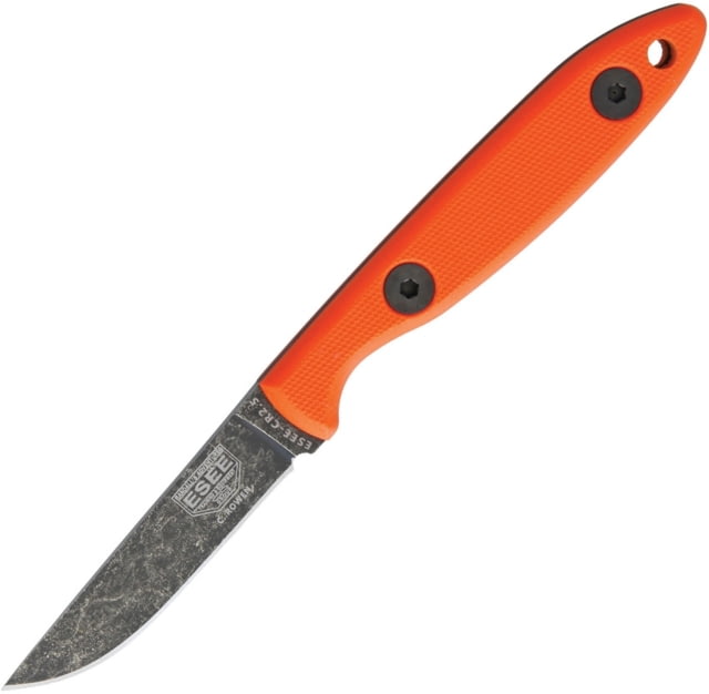 Esee Camp Lore Fixed Blade Orange Fixed Blade Knife 6.25in Overall 2.5in Black Stonewash 1095Hc Steel Drop Point Orange G10 Handle Designed By Cody