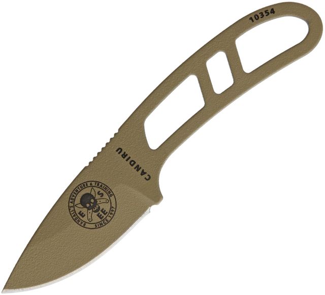Esee Candiru Dark Earth Fixed Blade Knife 2in 1095 Carbon Steel Drop Point Textured Dark earth Powder Coated Skeletonized Handle - Esee