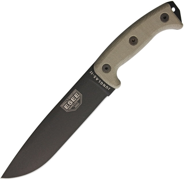 Esee Junglas II Esee Logo Knife 14.5in Overall 8.38in Black Powder Coated 1095Hc Steel Drop Point Green Canvas Micarta Handle Hammer Pommel Black - Esee