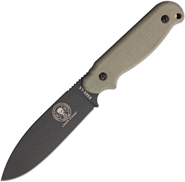 Esee Laser Strike Gunsmoke Fixed Blade Knife 4.875in 1095 Carbon Steel OD Green Micarta Handle - Esee