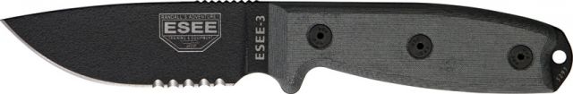 Esee Mdl 3 Fxd Knife 3.75in Srtd Black Linen Micarta Hdl Modified pommelSheath Clip Plate RC3SM - Esee