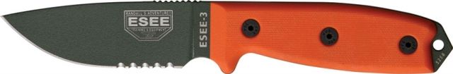 Esee Mdl 3 Fxd Knife 3.75in Srtd Orange G10 Hdl Glass Break Pommel Black Sheath w/ Paracord and clip plate RC3SOD - Esee