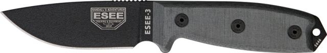 Esee Mdl 3 Stnd Edge Fxd Knife 3.75in Black Steel Black HdlPommel Brown Sheathplate RC3PMB