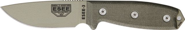Esee Mdl 3 Stnd Edge Fxd Knife 3.75in Desert Tan Textured Powder Coated Carbon Steel Light Green Micarta Hdl RC3PDT - Esee