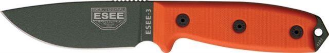 Esee Mdl 3 Stnd Edge Fxd Knife 3.75in OD Green Steel Orange G10 HdlPommel Black Sheath and steel clip plate RC3POD - Esee