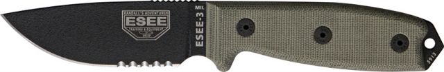 Esee Mdl 3MIL Fxd Knife 8.25in Srtd Light Green Canvas Micarta HdlPommel Black Sheath RC3MILS - Esee
