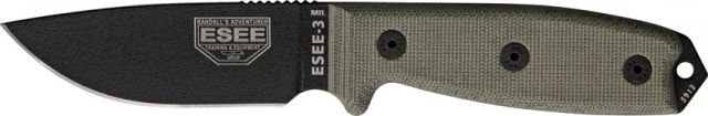 Esee Mdl 3MIL Fxd Knife 8.25in Steel Stnd Edge Light Green Canvas Micarta Hdl RC3MILP