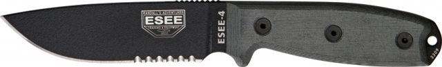 Esee Mdl 4 Part Srtd Fxd Blde Knife 4.5in Srtd Black Linen Micarta Hdl sheathclip plate RC4S - Esee