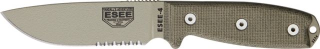 Esee Mdl 4 Part Srtd Fxd Knife 4.5in Srtd OD Green Hdlpommelsheathclip plate - Esee