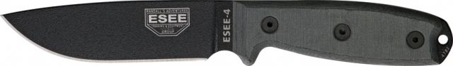 Esee Mdl 4 Plain Edge Fxd Knife 4.5in Black Carbon Steel Stnd Edge Blde Black Micarta HdlSheathClip Plate RC4P