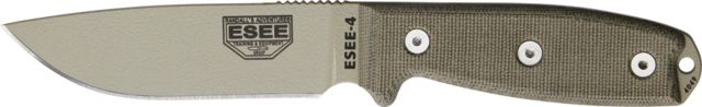 Esee Mdl 4 Plain Edge Fxd Knife 4.5in Desert Tan Steel OD Green Canvas Micarta HdlpommelSheath Clip Plate RC4PDT - Esee