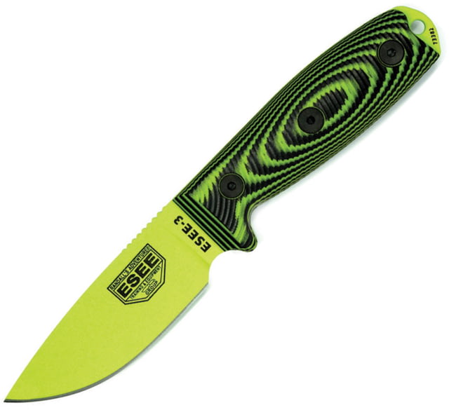 Esee Model 3 3D Fixed Blade Venom Knife 3.88" green powder coated 1095HC steel blade Black and green 3D machined G10 handle