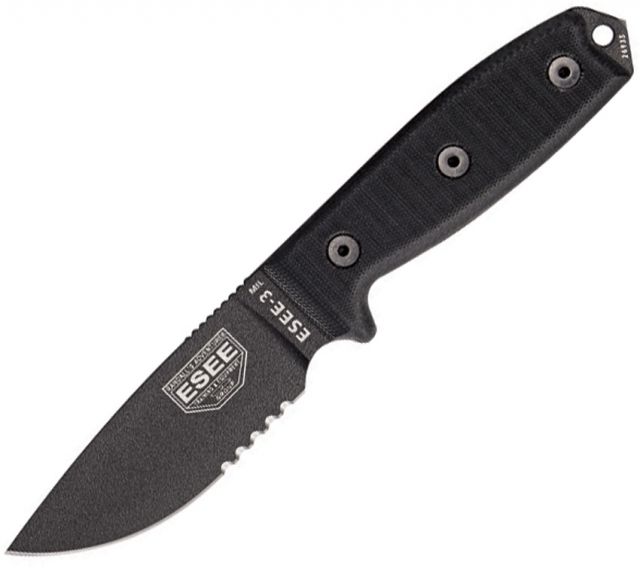ESEE Model 3 Black G-10 Serrated with lanyard cord - Esee