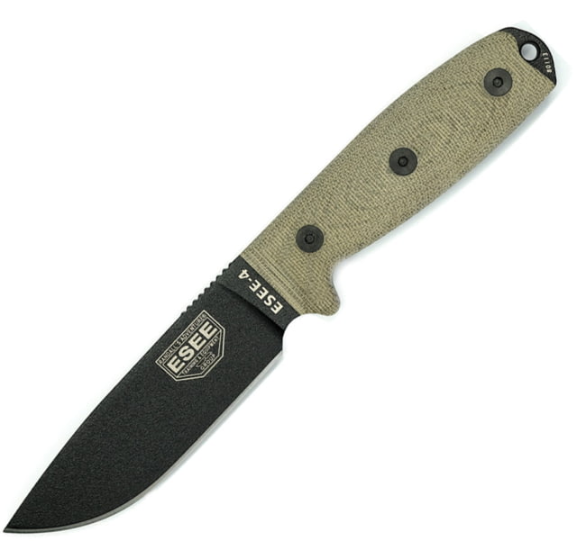 Esee Model 4 3D Fixed Blade Canvas Knife 4.5" black powder coated 1095HC steel blade Green canvas micarta handle