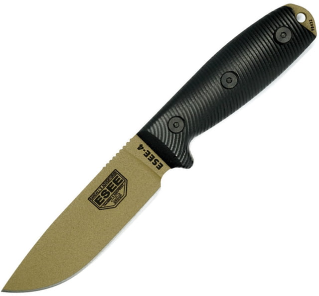 Esee Model 4 3D Fixed Blade DE Knife 4.5" dark earth powder coated 1095HC steel blade Black 3D machined G10 handle - Esee