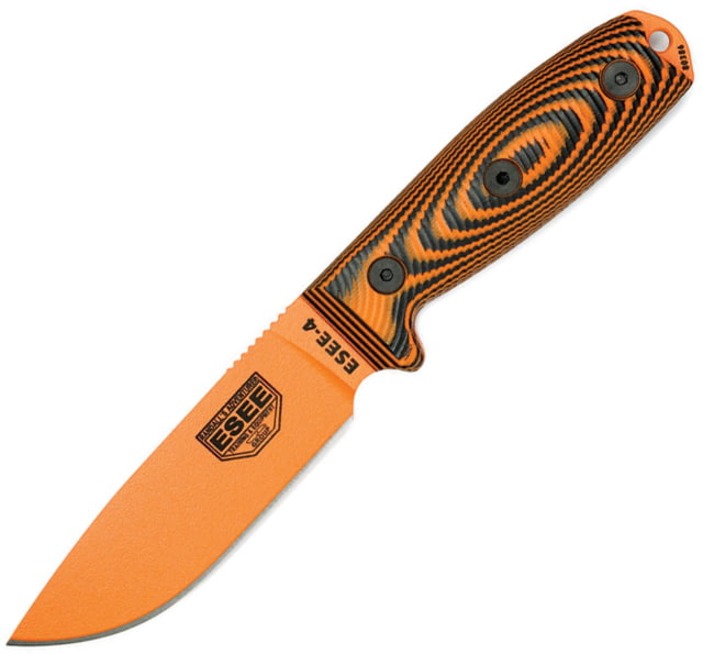 Esee Model 4 3D Fixed Blade Orange Knife 4.5" orange powder coated 1095HC steel blade Black and orange 3D machined G10 handle