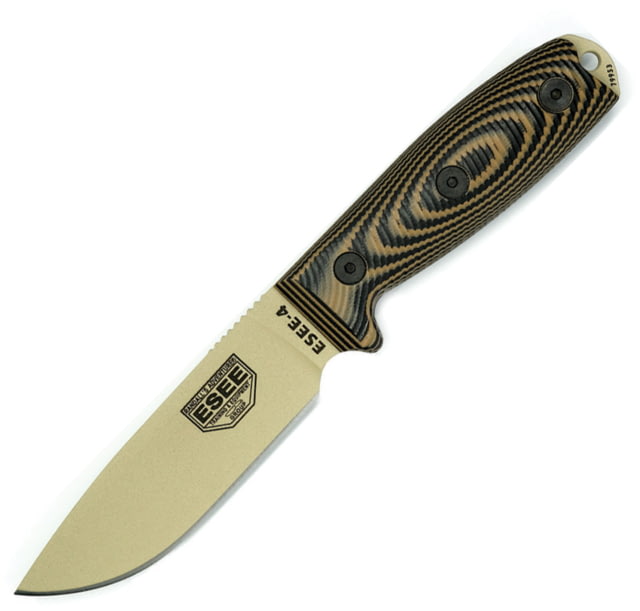 Esee Model 4 3D Fixed Blade Tan Knife 4.5" desert tan powder coated 1095HC steel blade Black and coyote brown 3D machined G10 handle