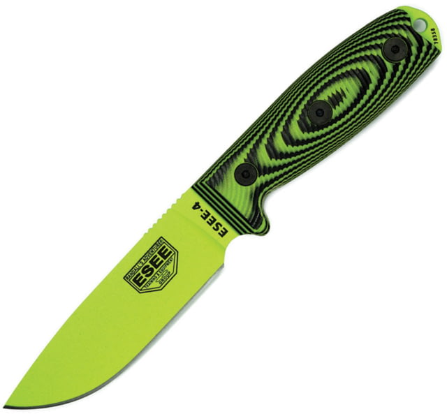 Esee Model 4 3D Fixed Blade Venom Knife 4.5" green powder coated 1095HC steel blade Black and green 3D machined G10 handle