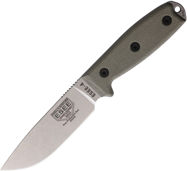 Esee Model 4 S35VN Micarta Knife 4.5" stonewash finish S35VN stainless drop point b Green linen micarta handle
