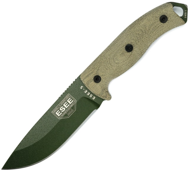 Esee Model 5 Fixed Blade Canvas Knife 5.25" OD green powder coated 1095HC steel blade Green canvas micarta handle