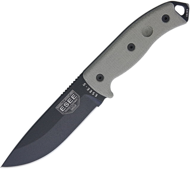 Esee Model 5 Fixed Blade Knife No Sheath 5.25in Black Stainless OD Green Canvas Micarta Handle - Esee