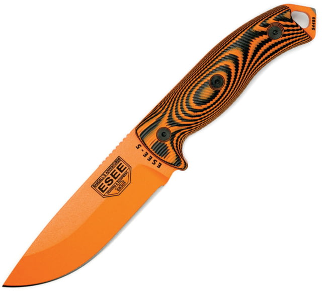 Esee Model 5 Fixed Blade Orange Knife 5.25" orange powder coated 1095HC steel blade Black and orange 3D machined G10 handle