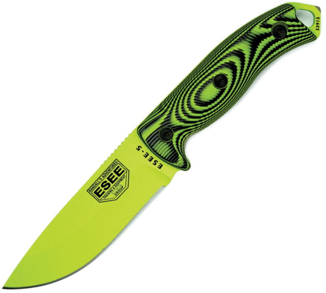 Esee Model 5 Fixed Blade Venom Knife 5.25" green powder coated 1095HC steel blade Black and green 3D machined G10 handle