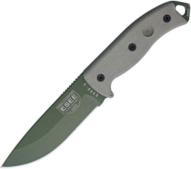 Esee Model 5 Survival Fixed Blade Knife Sheath 5.25in OD Green Powder Coat Stainless OD Green Canvas Micarta Handle RC5POD - Esee