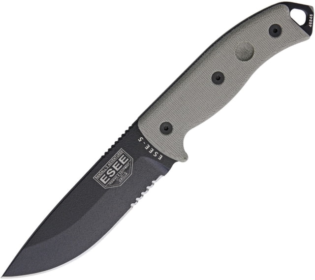 Esee Model 5 Survival Fixed Knife Sheath 5.25in Serrated Black Powder Blade OD Green Canvas Micarta HandlePommel RC5SBK - Esee