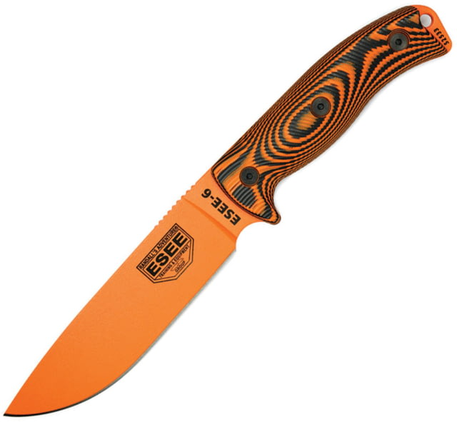 Esee Model 6 Fixed Blade Orange Knife 5.25" orange powder coated 1095HC steel blade Black and orange 3D machined G10 handle
