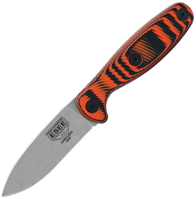 Esee Xancudo Fixed Blade S35V Org Knife 3" stonewash finish S35VN stainless blade Black and orange 3D machined G10 handle