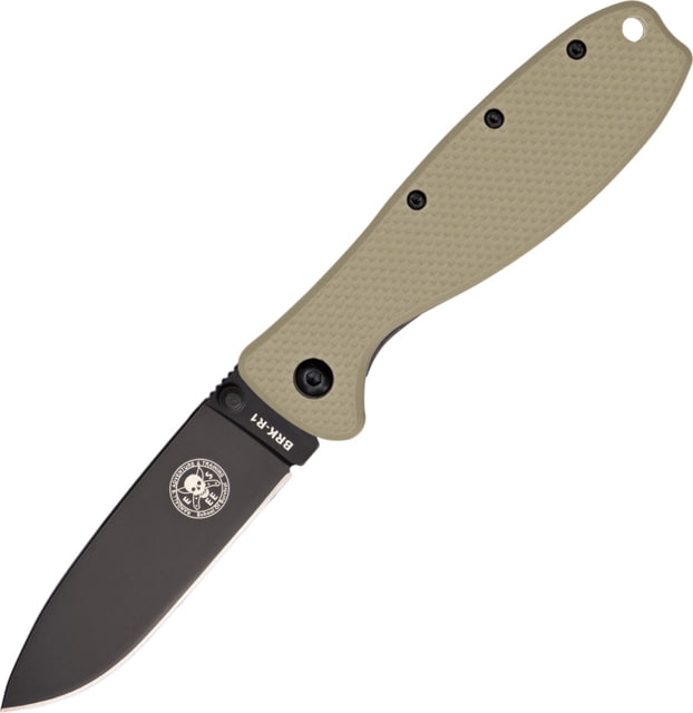Esee Zancudo Framelock Tan/Blk D2 Folding Knife3inD2 Tool SteelStandard Edge Black EDP CoatedDesert TanGRN Handle BRKR2DT D2 BLACK - Esee