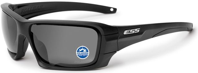 ESS Rollbar Ballistic Sunglasses Black Frame w/Silver ESS Logo Polarized Mirrored Gray Lens - Ess
