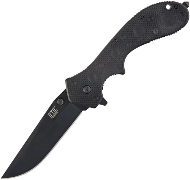ETE Wortac Linerlock A/O Folding Knife 6in Closed 4in Black Titanium Finish D2 Tool Steel Modified Clip Point Blade Black G10 Handle 7.8Oz Designed By - Ete