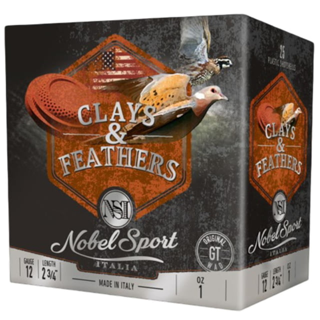 Eurosports LLC Nobel Sport Clays & Feathers Shotshells 12ga 2-3/4 1oz 1300 Fps #7.5 250/ct 10-25/ct Case osports LLC Nobel Sport Clays & Feathers Shotshells 12ga 2-3/4 1oz 1300 Fps #7.5 250/ct 10-25/ct Case Ammo