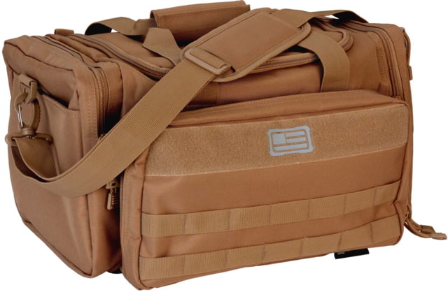 Evolution Outdoor Range Bag Polyester MOLLE Webbing Hook and Loop Panel Large Main Compartment with Multiple Exterior Zipper Compartments Coyote
