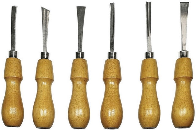 Excel Blades  Deluxe Woodcarving Set 5.75in Overall Wood Handle - Straight Curved Skewed and V-shaped Chisels - Excel Blades