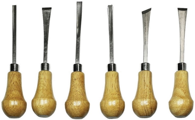 Excel Blades  Deluxe Woodcarving Set 5.75in Overall Wood handle - Straight Curved Skewed Chisels/ Curved Straight V Gouge - Excel Blades