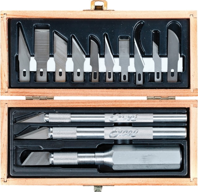 Excel Blades Craftsman Set Fixed Blade Knife Set 10 Assorted Blades 2 #11 And One Each #16 19 02 17 22 10 18 24 Wooden Gift Box - Excel Blades