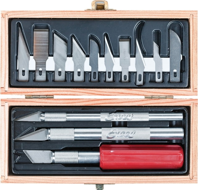 Excel Blades Hobby Knife Set Fixed Blade Knife Includes K1 Light Duty Knife K2 Medium Duty Knife K5 Heavy Duty Knife And 10 Assorted Blades Wooden - Excel Blades