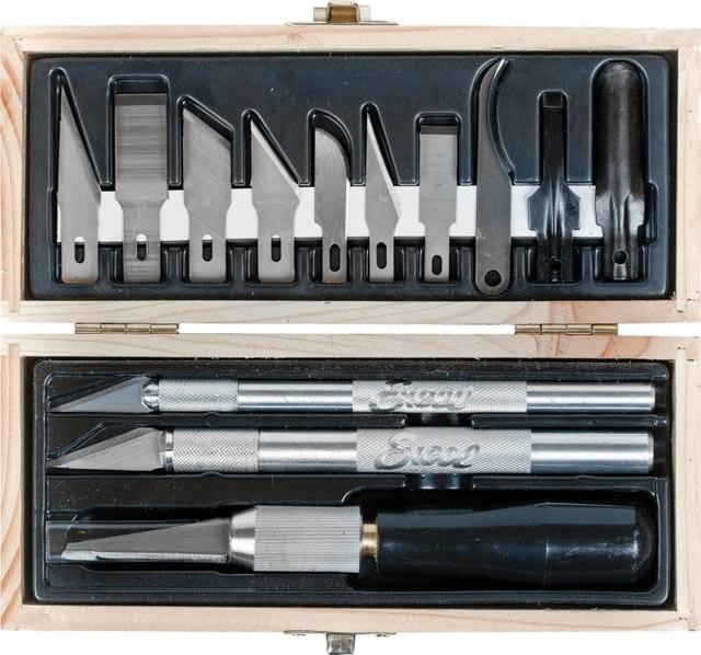 Excel Blades Professional Woodcarving Set Fixed Blade Knife K1 Light Duty Knife K2 Medium Duty Knife K7 Woodcarving Knife 10 Assorted Blades And - Excel Blades