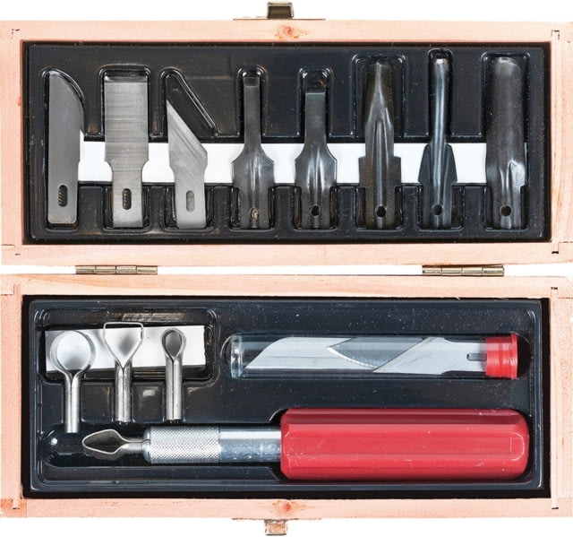 Excel Blades Woodworking Set Fixed Blade Knife Includes K5 Heavy Duty Knife 14 Assorted Blades Gouges Routers For General Carving Whittling Shaping - Excel Blades