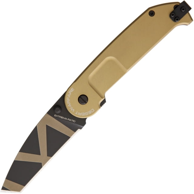Extrema Ratio BF2 CT Desert Warfare Folding Knife 3.25in N690 SS Tanto Blade Desert Tan Anodized Aluminum Handle Pocket Clip Desert Warfare Laser - Extrema Ratio