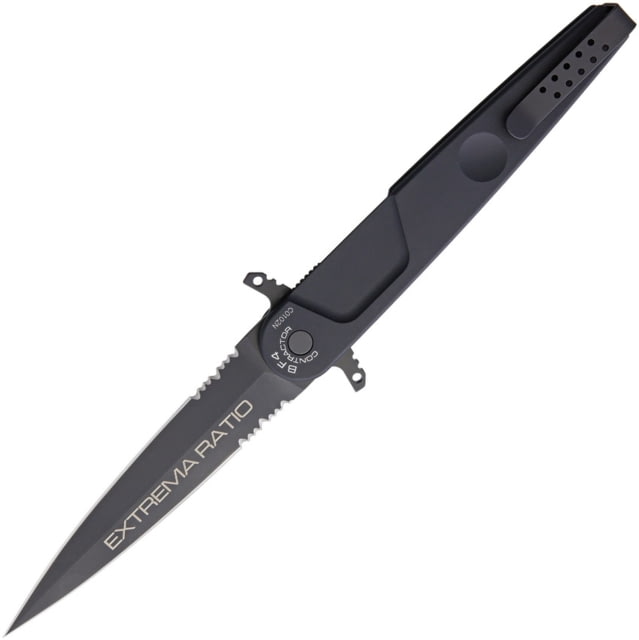 Extrema Ratio BF4 Contractor Linerlock Folding Knife 4.75in Black Anodized Aluminum Handle N690 SS Partially Serrated Double Edge Dagger w/Black - Extrema Ratio
