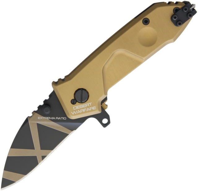 Extrema Ratio MFO Linerlock Desert Warfare Folding Knife 2.75in N690 SS Blade Bronze Aluminum Handle Glass Breaker Pocket Clip Desert Warfare Laser - Extrema Ratio