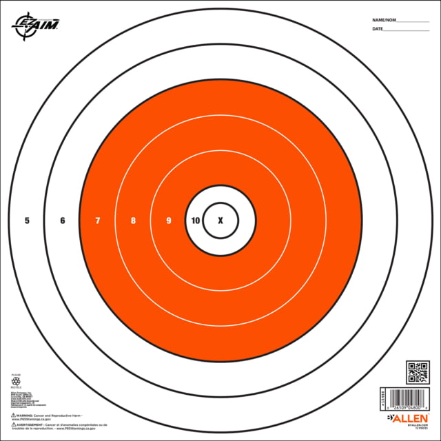 USED Allen EZ-Aim Paper Shooting Target Bullseye 12in Square Orange/White  EDEMO1 Used Condition Like New Inspect and Rebox - Ez-Aim